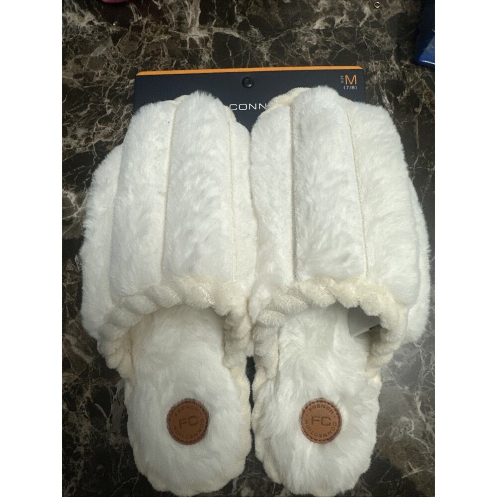 French Connection Women's Fluffy Textured Slippers - OATMIL Medium 7/8